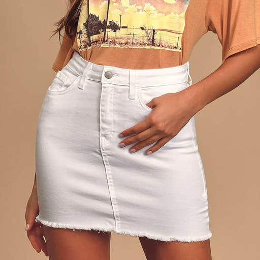 lulus.com, Lulu's Pop And Lock White Denim Mini Skirt In White