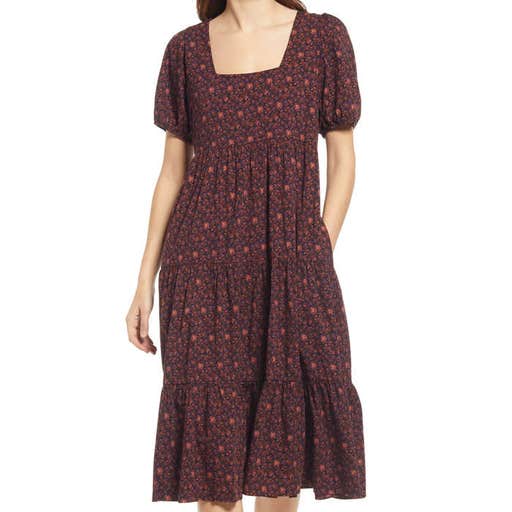 nordstrom.com, Madewell Aidy Square-Neck Tiered Midi Dress In Orchard Floral