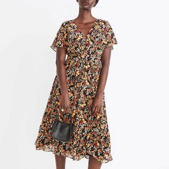 Madewell Dolman-Sleeve Ruffle-Hem Midi Dress