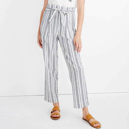 madewell.com, Madewell Linen-Cotton Paperbag Pants In Dark Baltic Stripe