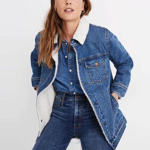 madewell.com, Madewell Oversized Jean Jacket in Donaway Wash: Sherpa Edition