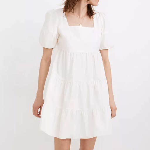madewell.com, Madewell Poplin Puff-Sleeve Tiered Babydoll Dress