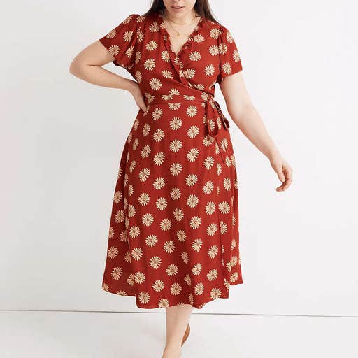 madewell.com, Madewell Ruffle-Edge Wrap Midi Dress In Daisy Daydream