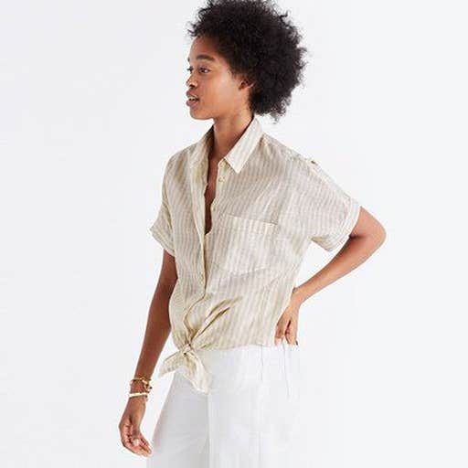 madewell.com, Madewell Short-Sleeve Tie-Front Top in Irene Stripe