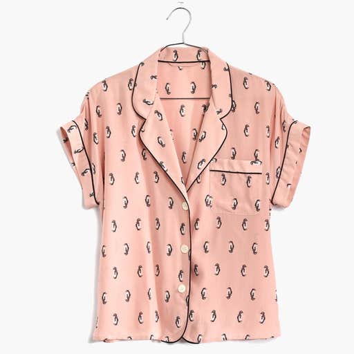 madewell.com, Madewell Silk Bedtime Top in Penguin Play