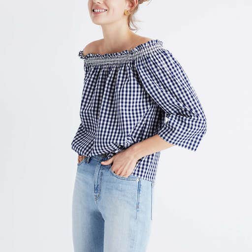 madewell.com, Madewell Smocked Gingham Off-The-Shoulder Top
