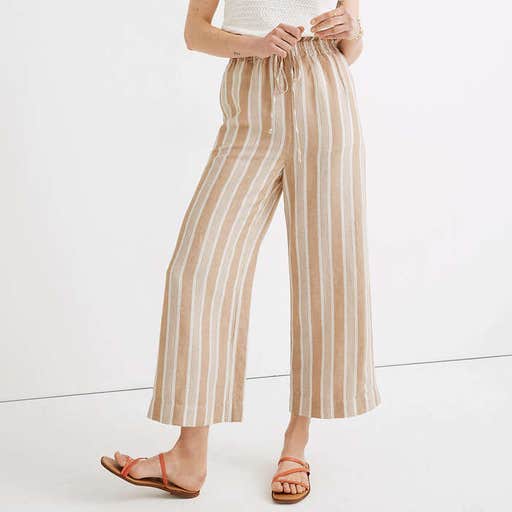 madewell.com, Madewell Smocked Huston Pull-On Crop Pants In Stripe