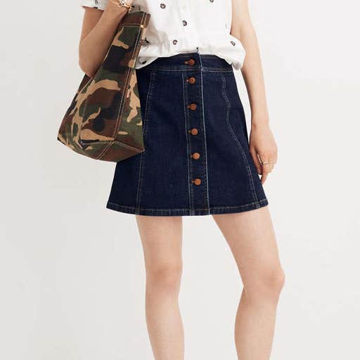 madewell.com, Madewell Stretch Denim A-Line Mini Skirt: Button Front Edition