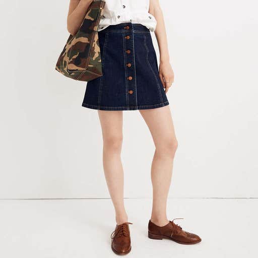 madewell.com, Madewell Stretch Denim A-Line Mini Skirt: Button Front Edition