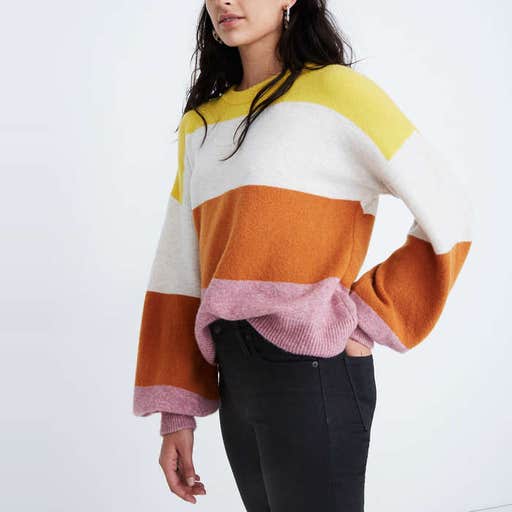 madewell.com, Madewell Striped Gladwell Balloon-Sleeve Pullover Sweater