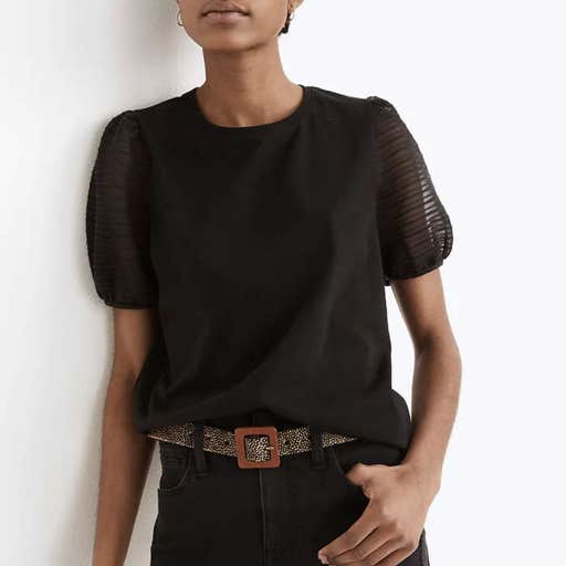 madewell.com, Madewell Striped Sheer-Sleeve Knit Top