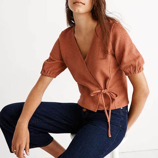 madewell.com, Madewell Texture & Thread Puff-Sleeve Wrap Top