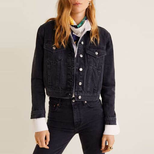mango.com, Mango Pocketed Denim Jacket In Black Denim