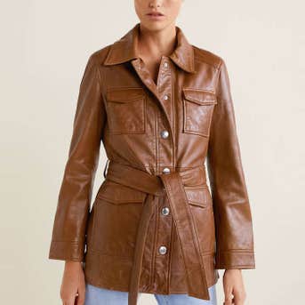 Mango Pockets Leather Jacket