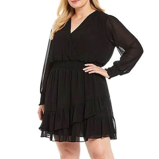 dillards.com, Michael Kors Plus Size Georgette V-Neck Long Sleeve Faux Wrap Dress
