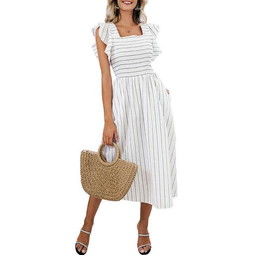 amazon.com, Miessial Striped Linen Midi Dress