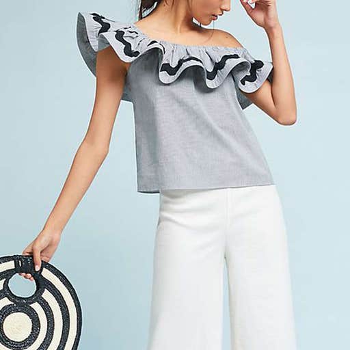 anthropologie.com, MISA Faezen Ruffled One-Shoulder Top