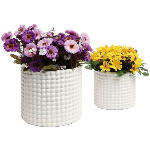 amazon.com, MyGift White Ceramic Vintage-Style Hobnail Textured Planters