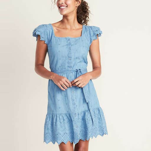 oldnavy.com, Old Navy Chambray Cutwork Waist-Defined Tie-Belt Dress