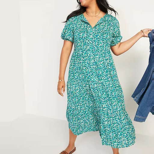 oldnavy.com, Old Navy Floral Puff-Sleeve Button-Front Midi Swing Dress