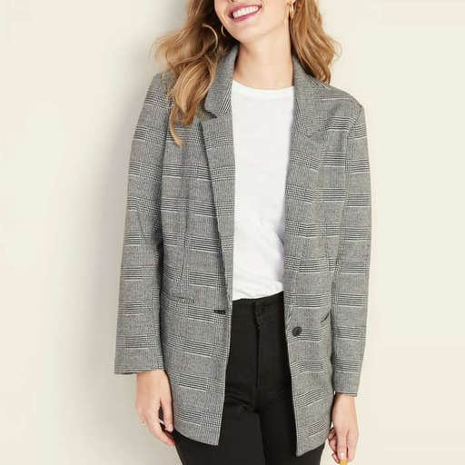 oldnavy.com, Old Navy Jacquard Boyfriend Blazer In Grey Plaid