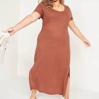 Old Navy Linen-Blend Plus-Size Maxi T-Shirt Shift Dress