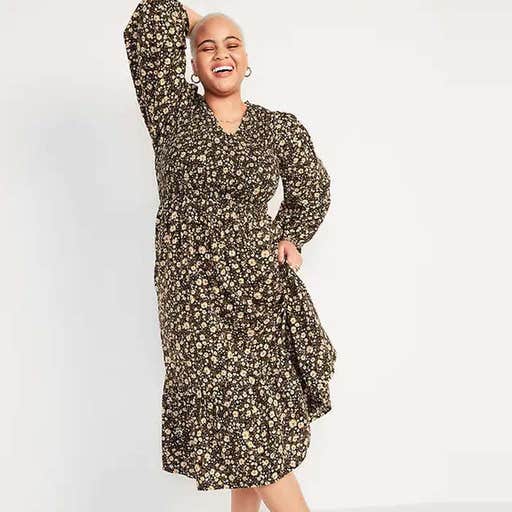 oldnavy.com, Old Navy Long-Sleeve Fit & Flare Smocked Midi Dress