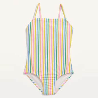 Old Navy Printed Square-Neck Lattice-Back One-Piece Swimsuit