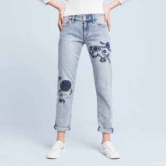 Pilcro Hyphen Embroidered Mid-Rise Jeans