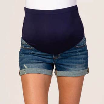 PinkBlush Blue Cuffed Maternity Denim Shorts