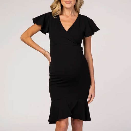 pinkblushmaternity.com, PinkBlush Ruffle Accent Fitted Maternity Wrap Dress