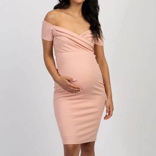 pinkblushmaternity.com, PinkBlush Solid Off Shoulder Maternity Fitted Dress