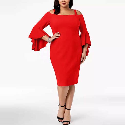 macys.com, R & M Richards Plus Size Off-The-Shoulder Flared-Sleeve Dress