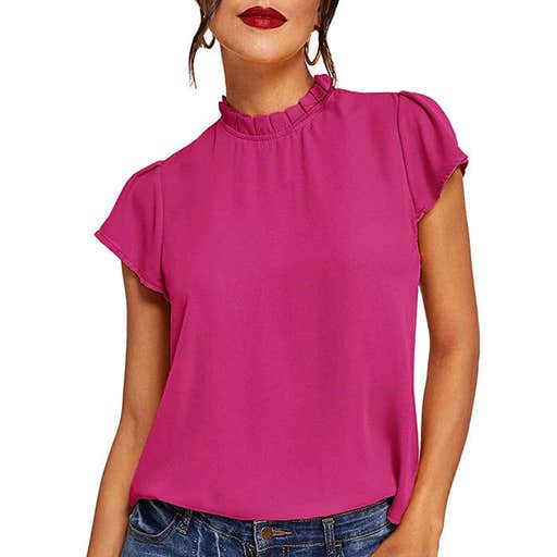 amazon.com, Romwe Short Sleeve Mock Neck Blouse