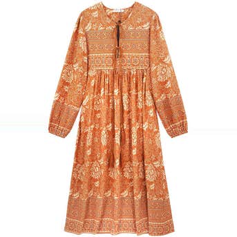 R.Vivimos Long Sleeve Floral Print Bohemian Midi Dress