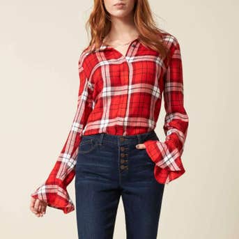 Sanctuary Nightscape Plaid Ruffle Cuff Shirt