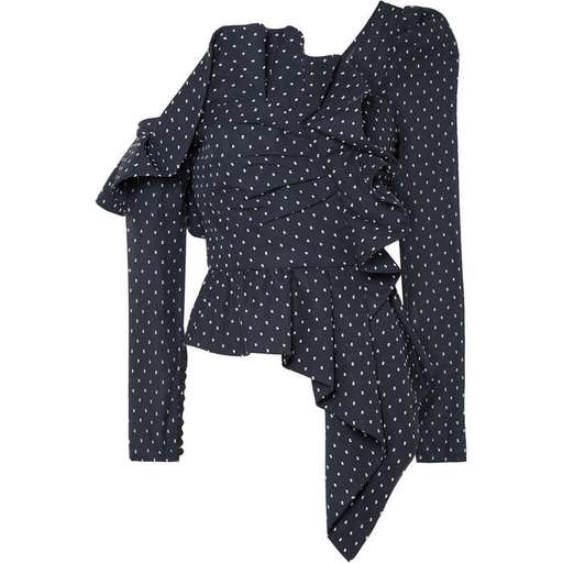 net-a-porter.com, Self Portrait One-shoulder ruffled Swiss-dot chiffon top
