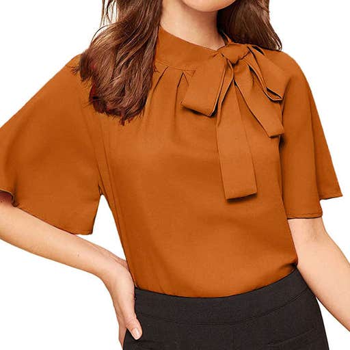 amazon.com, SheIn Tie Neck Short Sleeve Blouse