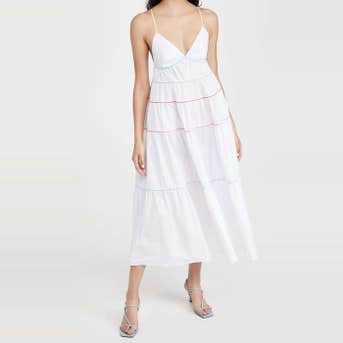 Staud Cleo Tiered Poplin Midi Dress