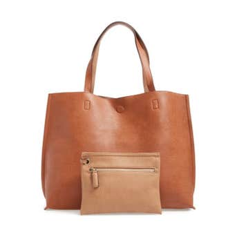 Street Level Reversible Faux Leather Tote & Wristlet