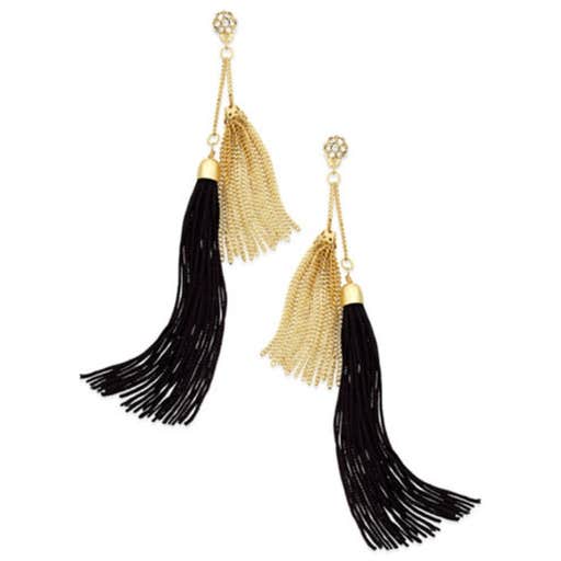 macys.com, Thalia Sodi Gold-Tone Black Double Tassel Drop Earrings