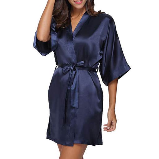 hm.com, The Bund Pure Colour Short Satin Kimono Robes With Oblique V-Neck
