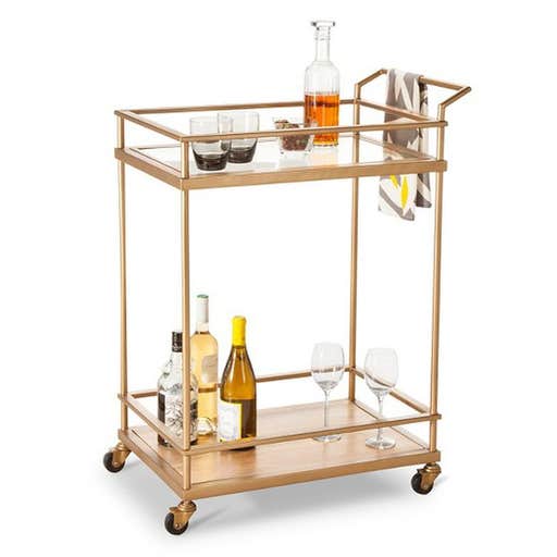 target.com, Threshold Wood & Glass Gold Finish Bar Cart
