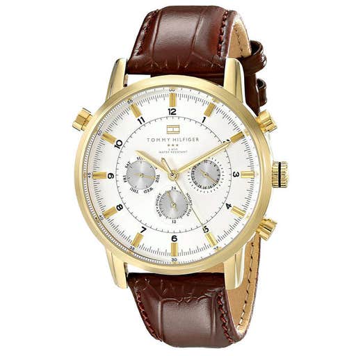 amazon.com, Tommy Hilfiger Gold-Tone Watch with Brown Leather Band