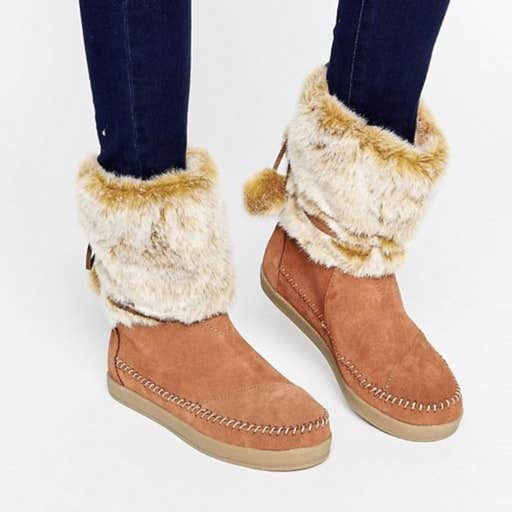 asos.com, Toms Black Suede Nepal Faux Fur Boots