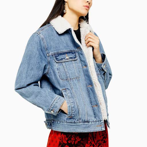 topshop.com, Topshop Oversized Blue Denim Borg Lined Jacket