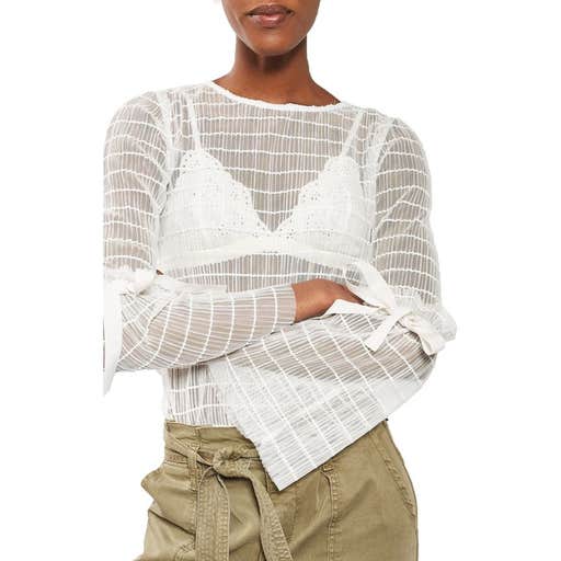 nordstrom.com, Topshop Sheer Stripe Tie Sleeve Top