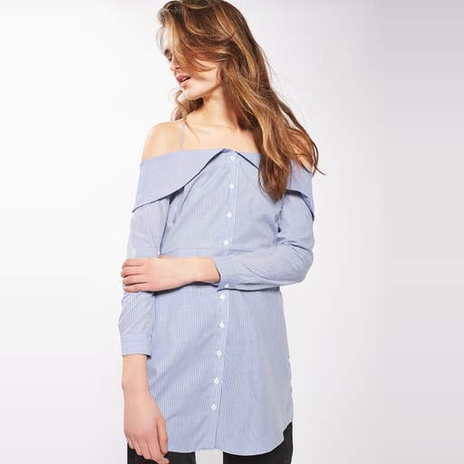 topshop.com, Topshop Stripe Bardot Shirt Dress