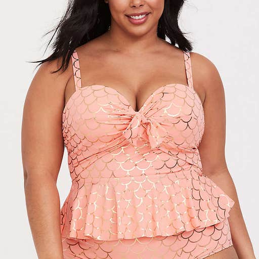 torrid.com, Torrid Coral & Rose Gold Mermaid Lightly Lined Midkini Top