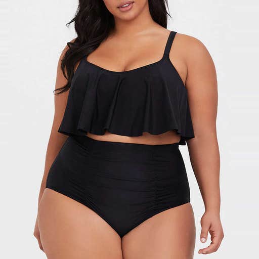 torrid.com, Torrid Flounce Bikini Top and Ruched High Waist Swim Bottom